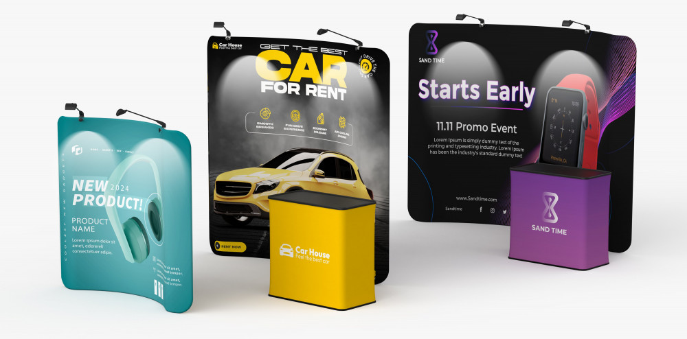 Curved tension fabric display examples