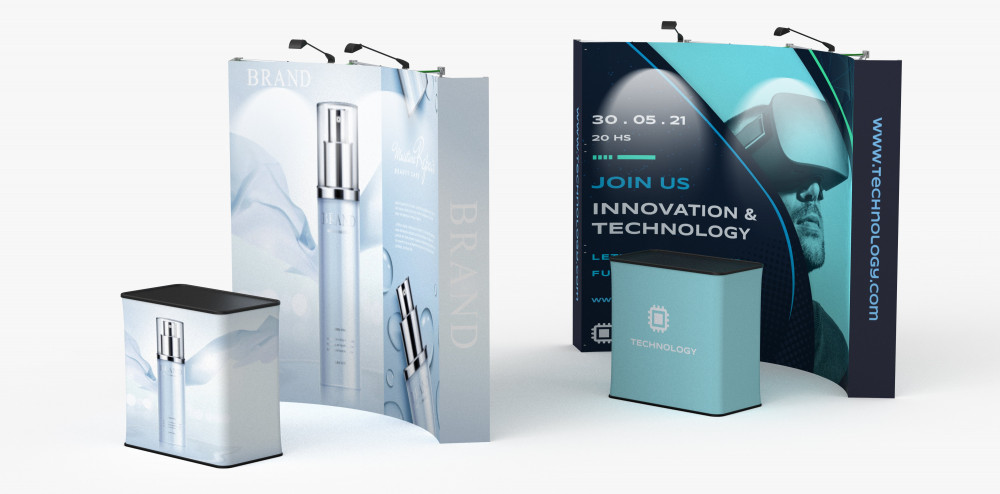 Curved velcro fabric pop up backdrop examples