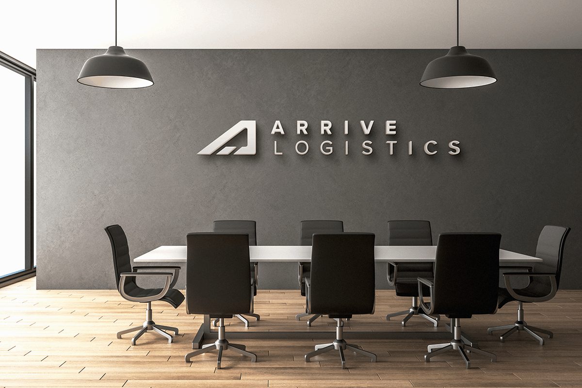 Dimensional lobby sign mockup in a conference room.