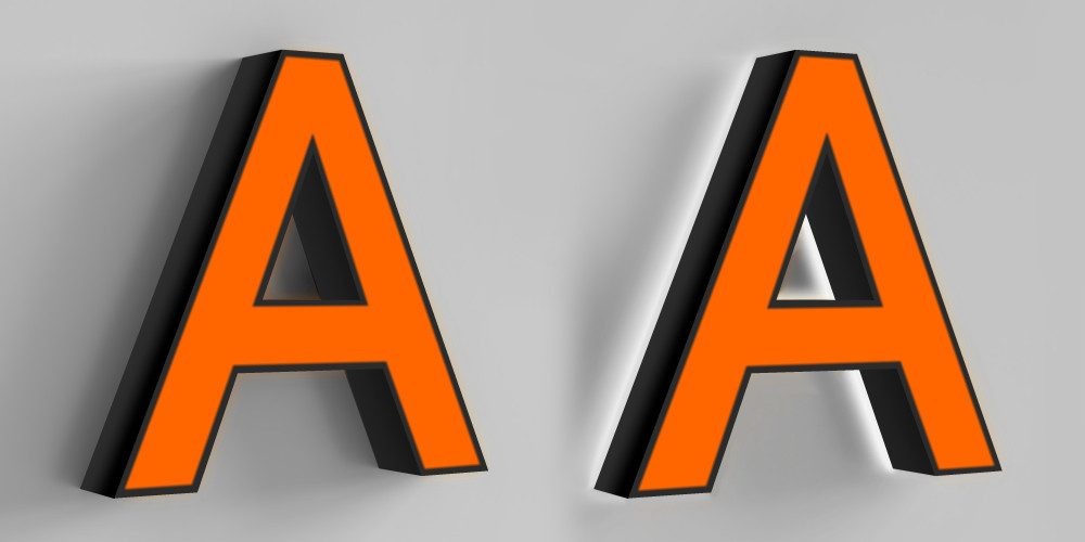 Standard channel letter sample showing dimensional letter construction.