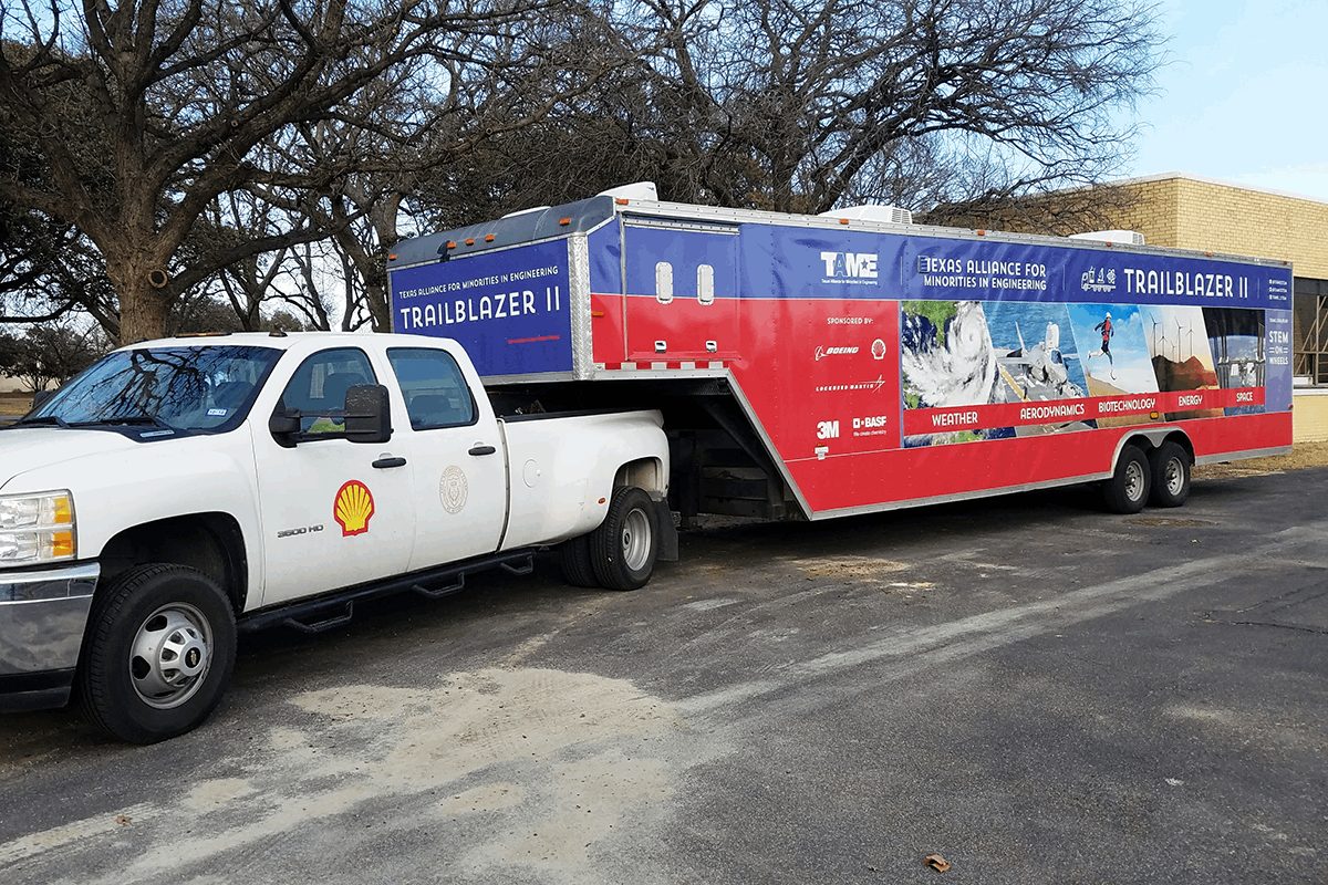 Large branded trailer wrap graphics.