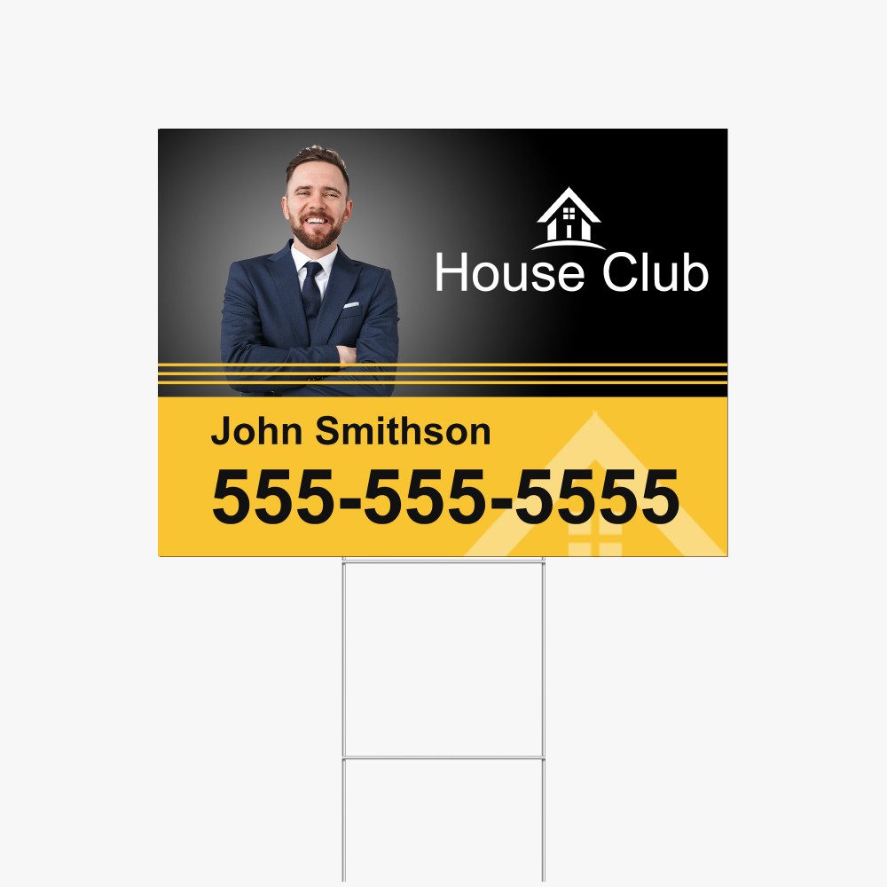 Printed yard sign with wire stakes.